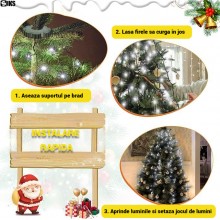 Instalatie Brad De Tip Cascada SIKS Cu Suport Pentru Varf, 400 LED-uri, 16 fire x 2 Metri Lungime, 8 Jocuri De Lumini, Pentru...