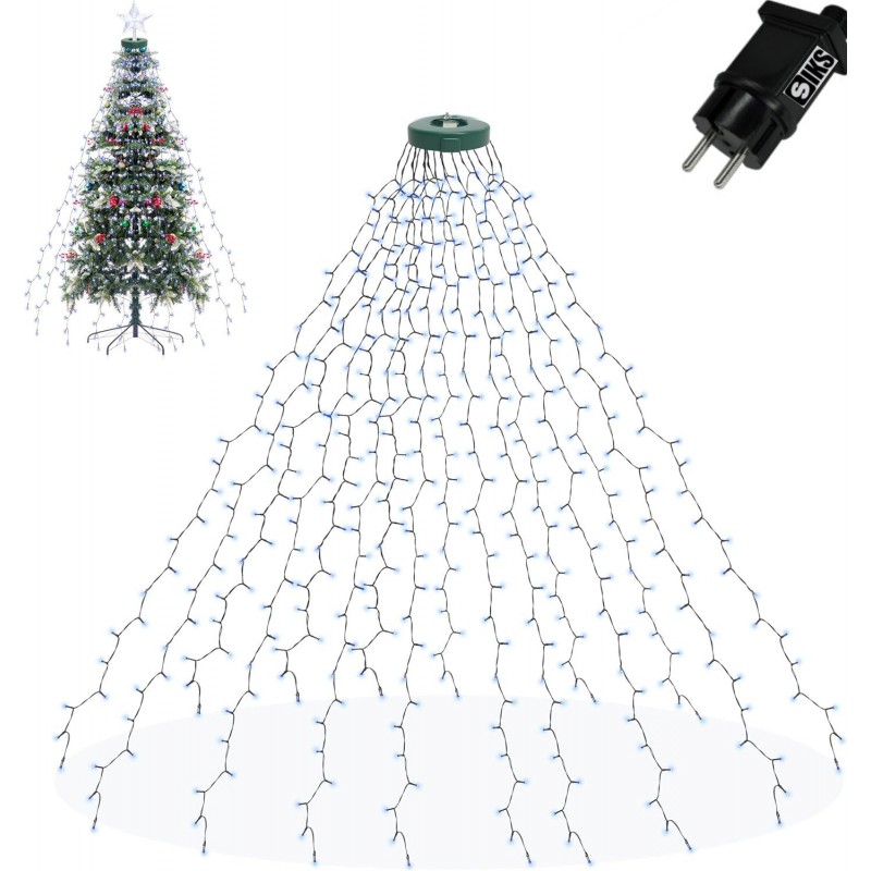Instalatie Brad De Tip Cascada SIKS Cu Suport Pentru Varf, 400 LED-uri, 16 fire x 2 Metri Lungime, 8 Jocuri De Lumini, Pentru...