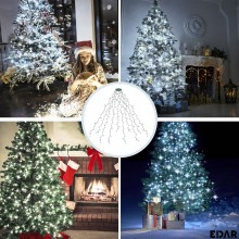 Instalatie Luminoasa de Craciun Tip Cascada EDAR, pentru Brad, 400 LED-uri Alb Rece, 16 Fire x 2 m, Suport pentru Varf, 8 Joc...