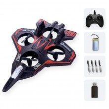 Avion RC Fighter cu Telecomanda SIKS, Drona cu 4 Elice Protejate in Aripi, 2.4 GHz, Raza 40 m, Zbor 6-8 Minute, Mentinere Alt...