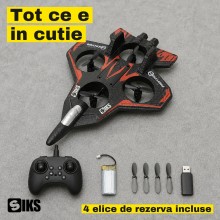 Avion RC Fighter cu Telecomanda SIKS, Drona cu 4 Elice Protejate in Aripi, 2.4 GHz, Raza 40 m, Zbor 6-8 Minute, Mentinere Alt... Avion RC Fighter cu Telecomanda SIKS, Drona cu 4 Elice Protejate in Aripi, 2.4 GHz, Raza 40 m, Zbor 6-8 Minute, Mentinere Alt...