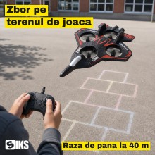Avion RC Fighter cu Telecomanda SIKS, Drona cu 4 Elice Protejate in Aripi, 2.4 GHz, Raza 40 m, Zbor 6-8 Minute, Mentinere Alt... Avion RC Fighter cu Telecomanda SIKS, Drona cu 4 Elice Protejate in Aripi, 2.4 GHz, Raza 40 m, Zbor 6-8 Minute, Mentinere Alt...