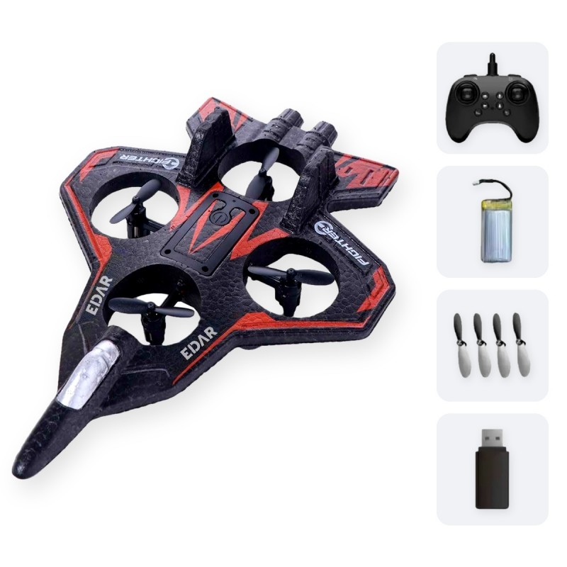 Avion RC Fighter cu Telecomanda EDAR, Drona cu 4 Elice Protejate in Aripi, 2.4 GHz, Raza 40 m, Zbor 6-8 Minute, Mentinere Alt... Avion RC Fighter cu Telecomanda EDAR, Drona cu 4 Elice Protejate in Aripi, 2.4 GHz, Raza 40 m, Zbor 6-8 Minute, Mentinere Alt...