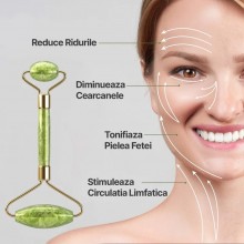 Dispozitiv de infrumusetare pentru masaj facial EDAR, cu accesoriu, piatra de Jad, intinerire a pielii, Verde