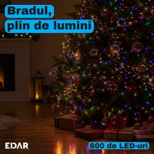 Instalatie De Craciun EDAR Fairy Lights Pentru Interior / Exterior Sau Brad, 600 Led-uri Culoare Multicolor, Lungime 30 Metri...