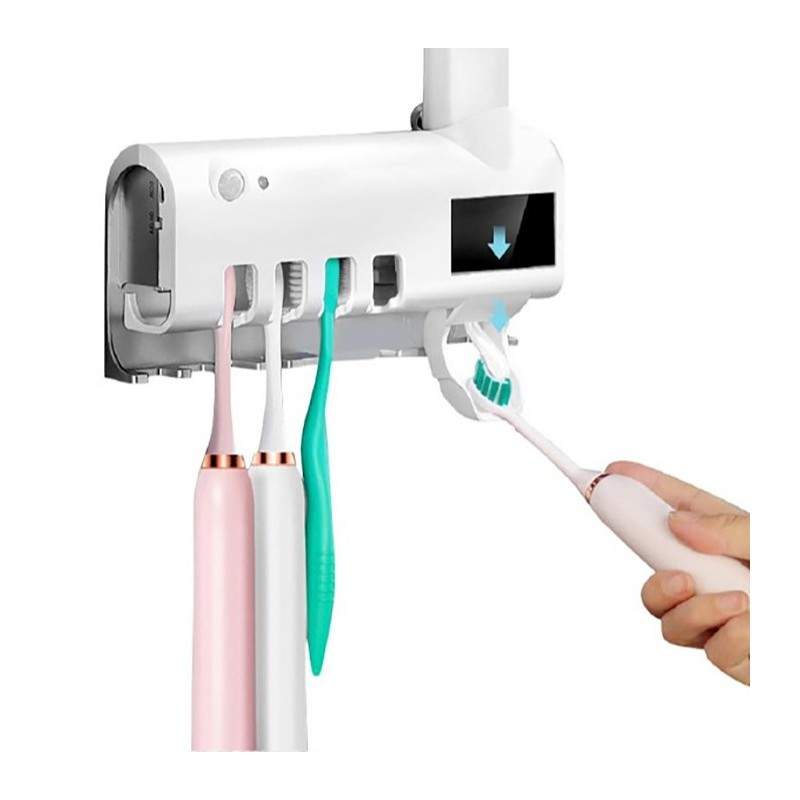 Dispenser pentru pasta de dinti EDAR, cu suport pentru 4 periute si incarcare solara Dispenser pentru pasta de dinti EDAR, cu suport pentru 4 periute si incarcare solara