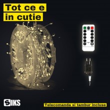 Instalatie de Craciun SIKS Fairy Lights, 600 LED-uri Alb Cald, Fir Metalic de 30 m, 8 Jocuri de Lumini cu Telecomanda si Time...