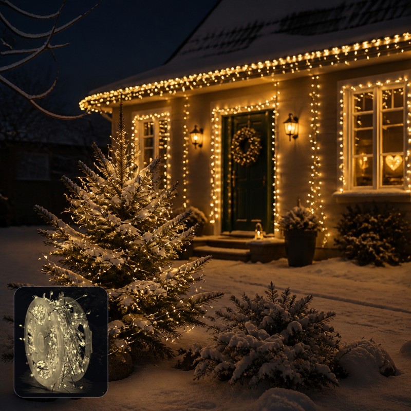 Instalatie de Craciun SIKS Fairy Lights, 600 LED-uri Alb Cald, Fir Metalic de 30 m, 8 Jocuri de Lumini cu Telecomanda si Time...