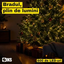 Instalatie de Craciun SIKS Fairy Lights, 600 LED-uri Alb Cald, Fir Metalic de 30 m, 8 Jocuri de Lumini cu Telecomanda si Time...