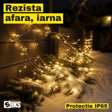 Instalatie de Craciun SIKS Fairy Lights, 600 LED-uri Alb Cald, Fir Metalic de 30 m, 8 Jocuri de Lumini cu Telecomanda si Time...