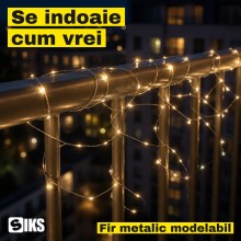 Instalatie de Craciun SIKS Fairy Lights, 600 LED-uri Alb Cald, Fir Metalic de 30 m, 8 Jocuri de Lumini cu Telecomanda si Time...