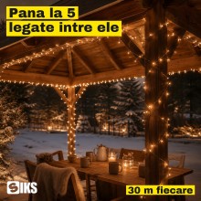 Instalatie de Craciun SIKS Fairy Lights, 600 LED-uri Alb Cald, Fir Metalic de 30 m, 8 Jocuri de Lumini cu Telecomanda si Time...