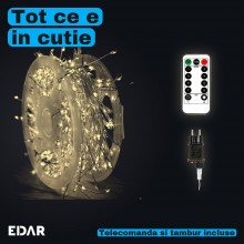 Instalatie de Craciun EDAR Fairy Lights, 600 LED-uri Alb Cald, Fir Metalic de 30 m, 8 Jocuri de Lumini cu Telecomanda si Time...