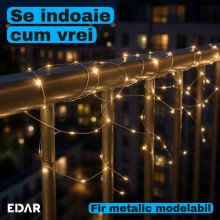 Instalatie de Craciun EDAR Fairy Lights, 600 LED-uri Alb Cald, Fir Metalic de 30 m, 8 Jocuri de Lumini cu Telecomanda si Time...