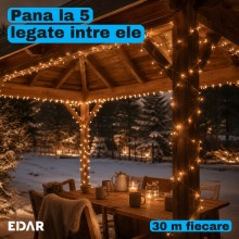 Instalatie de Craciun EDAR Fairy Lights, 600 LED-uri Alb Cald, Fir Metalic de 30 m, 8 Jocuri de Lumini cu Telecomanda si Time...