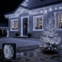 Instalatie de Craciun SIKS Fairy Lights, 600 LED-uri Alb Rece, Fir Metalic de 30 m, 8 Jocuri de Lumini cu Telecomanda si Time...