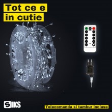 Instalatie de Craciun SIKS Fairy Lights, 600 LED-uri Alb Rece, Fir Metalic de 30 m, 8 Jocuri de Lumini cu Telecomanda si Time...