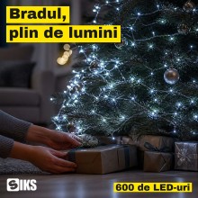 Instalatie de Craciun SIKS Fairy Lights, 600 LED-uri Alb Rece, Fir Metalic de 30 m, 8 Jocuri de Lumini cu Telecomanda si Time...