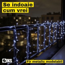 Instalatie de Craciun SIKS Fairy Lights, 600 LED-uri Alb Rece, Fir Metalic de 30 m, 8 Jocuri de Lumini cu Telecomanda si Time...