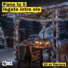 Instalatie de Craciun SIKS Fairy Lights, 600 LED-uri Alb Rece, Fir Metalic de 30 m, 8 Jocuri de Lumini cu Telecomanda si Time...