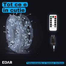 Instalatie de Craciun EDAR Fairy Lights, 600 LED-uri Alb Rece, Fir Metalic de 30 m, 8 Jocuri de Lumini cu Telecomanda si Time...