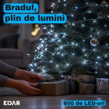 Instalatie de Craciun EDAR Fairy Lights, 600 LED-uri Alb Rece, Fir Metalic de 30 m, 8 Jocuri de Lumini cu Telecomanda si Time...