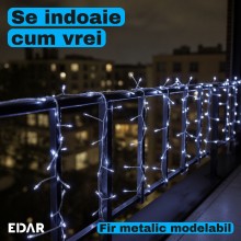 Instalatie de Craciun EDAR Fairy Lights, 600 LED-uri Alb Rece, Fir Metalic de 30 m, 8 Jocuri de Lumini cu Telecomanda si Time...