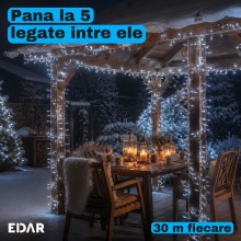 Instalatie de Craciun EDAR Fairy Lights, 600 LED-uri Alb Rece, Fir Metalic de 30 m, 8 Jocuri de Lumini cu Telecomanda si Time...