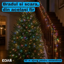 Instalatie De Craciun EDAR Fairy Light Pentru Interior / Exterior Sau Brad, 1000 Led-uri Culoare Multicolor, Lungime 50 Metri...