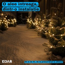 Instalatie De Craciun EDAR Fairy Light Pentru Interior / Exterior Sau Brad, 1000 Led-uri Culoare Alb Cald, Lungime 50 Metri, ...