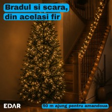 Instalatie De Craciun EDAR Fairy Light Pentru Interior / Exterior Sau Brad, 1000 Led-uri Culoare Alb Cald, Lungime 50 Metri, ...