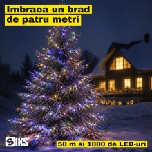 Instalatie De Craciun SIKS Fairy Light Pentru Interior / Exterior Sau Brad, 1000 Led-uri Culoare Multicolor, Lungime 50 Metri...