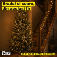 Instalatie De Craciun SIKS Fairy Light Pentru Interior / Exterior Sau Brad, 1000 Led-uri Culoare Alb Cald, Lungime 50 Metri, ...