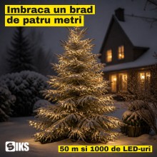 Instalatie De Craciun SIKS Fairy Light Pentru Interior / Exterior Sau Brad, 1000 Led-uri Culoare Alb Cald, Lungime 50 Metri, ... Instalatie De Craciun SIKS Fairy Light Pentru Interior / Exterior Sau Brad, 1000 Led-uri Culoare Alb Cald, Lungime 50 Metri, ...