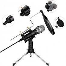 Microfon profesional SIKS® studio, cu condensator si trepied mini, reproducere vocala naturala, negru/argintiu