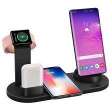 Statie de incarcare SIKS® Wireless Charger 4 in 1 pentru telefon, ceas si casti, negru
