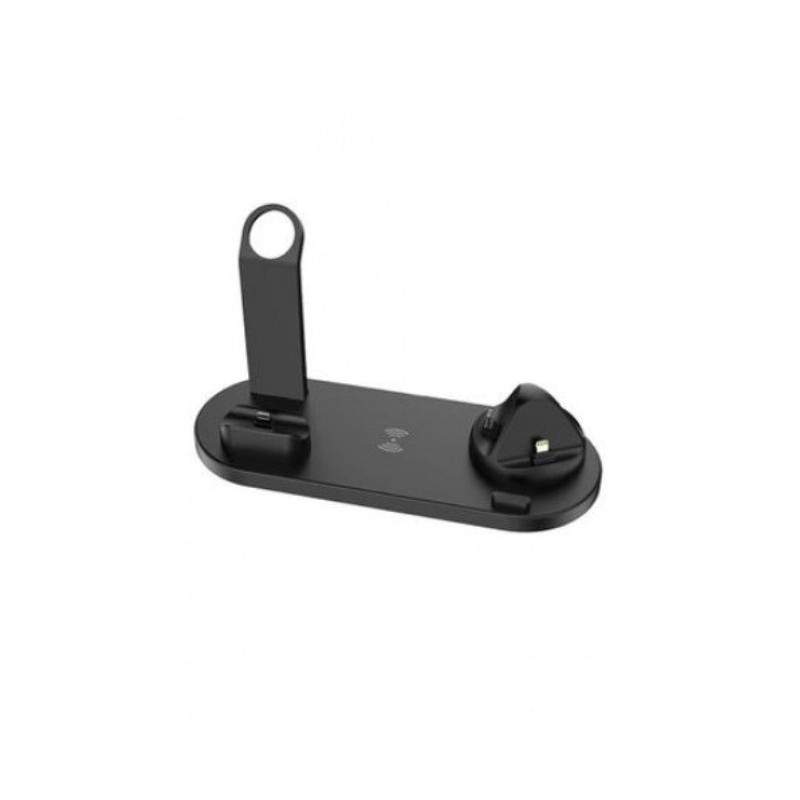 Statie de incarcare SIKS® Wireless Charger 4 in 1 pentru telefon, ceas si casti, negru