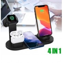Statie de incarcare SIKS® Wireless Charger 4 in 1 pentru telefon, ceas si casti, negru