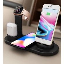 Statie de incarcare SIKS® Wireless Charger 4 in 1 pentru telefon, ceas si casti, negru