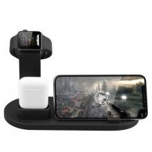 Statie de incarcare SIKS® Wireless Charger 4 in 1 pentru telefon, ceas si casti, negru