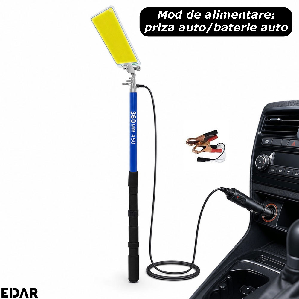 Alimentarea la priza sau bateria auto a proiectorului telescopic