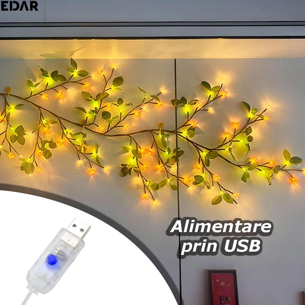 Alimentarea prin USB a ghirlandei luminoase model frunze
