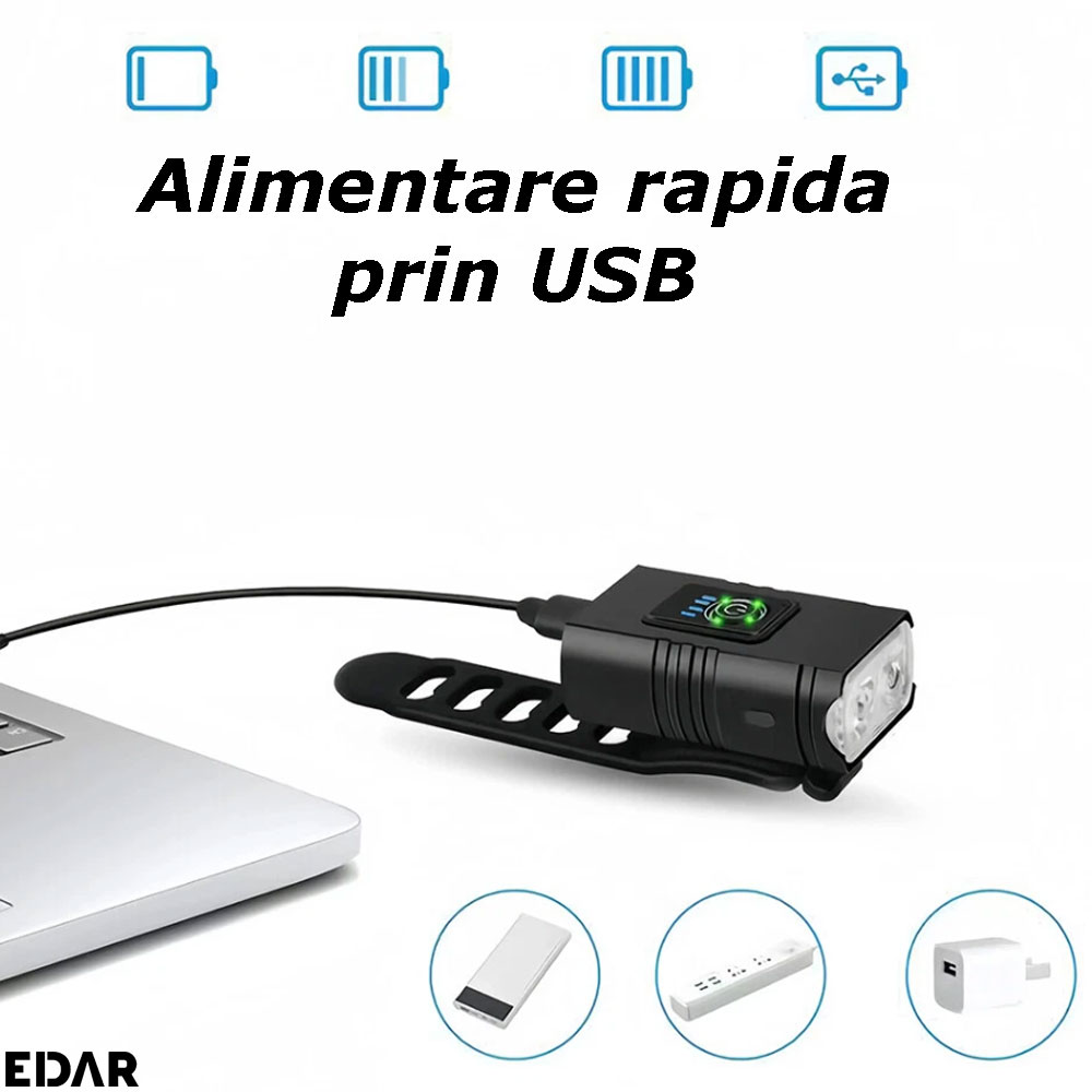 Alimentarea prin USB a lampii pentru bicicleta EDAR