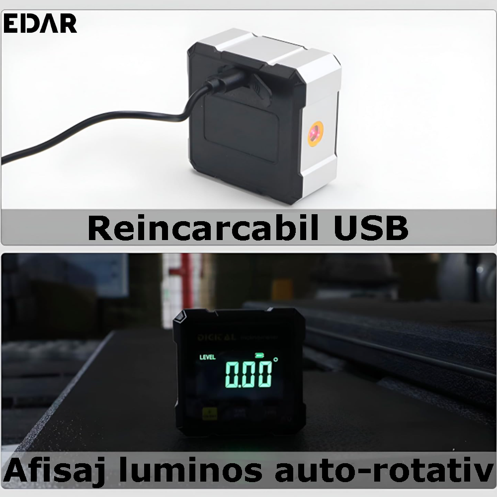 Alimentarea prin USB si afisajul luminos ale inclinometrului
