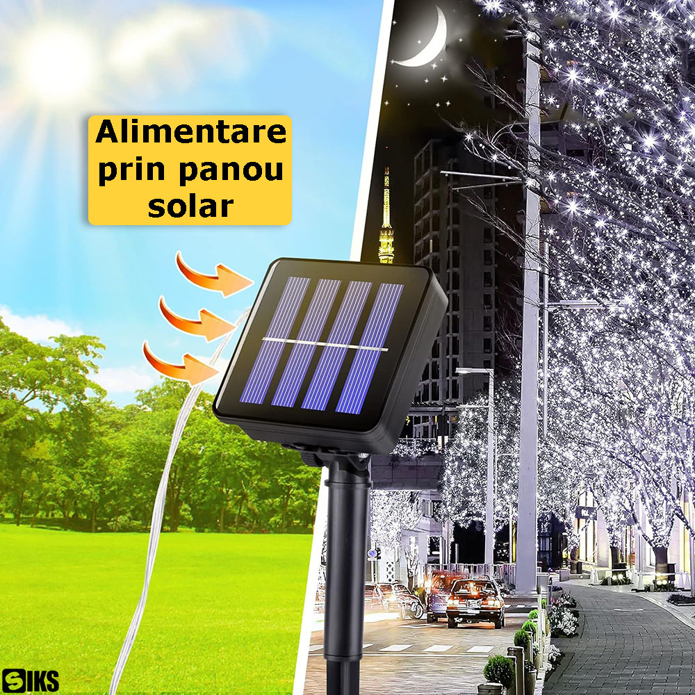 Alimentarea prin panou solar a instalatiei de Craciun alb rece