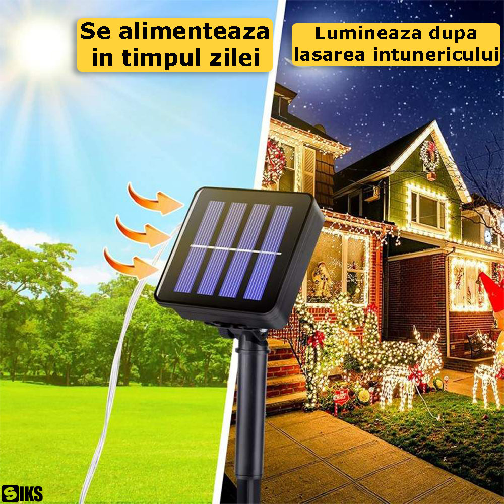 Alimentarea solara a instalatiei de Craciun solare, alb cald, SIKS
