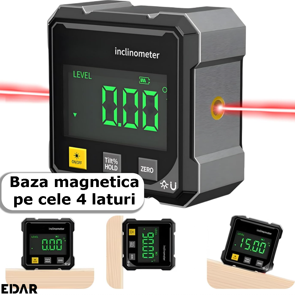 Baza magnetica pe cele 4 laturi ale inclinometrului