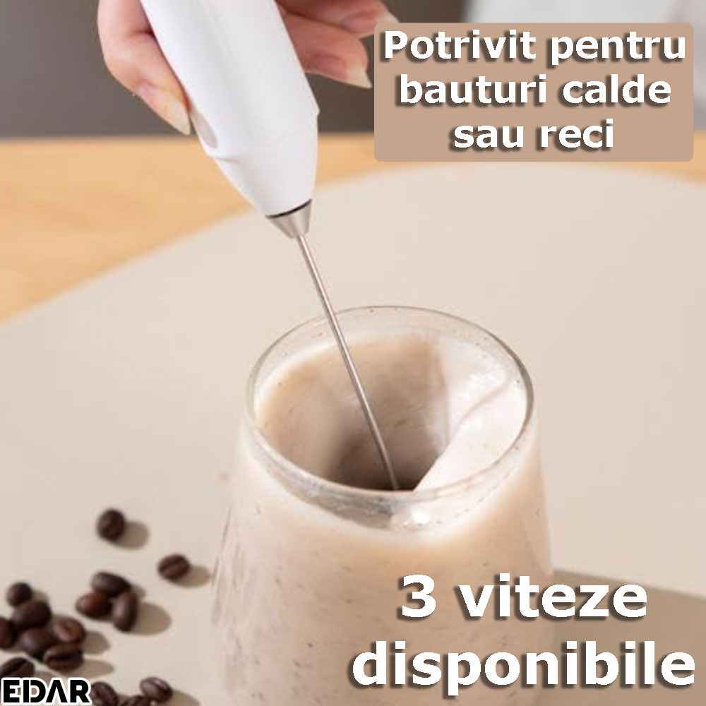 Cele 3 viteze disponibile pentru spumatorul de lapte EDAR, alb