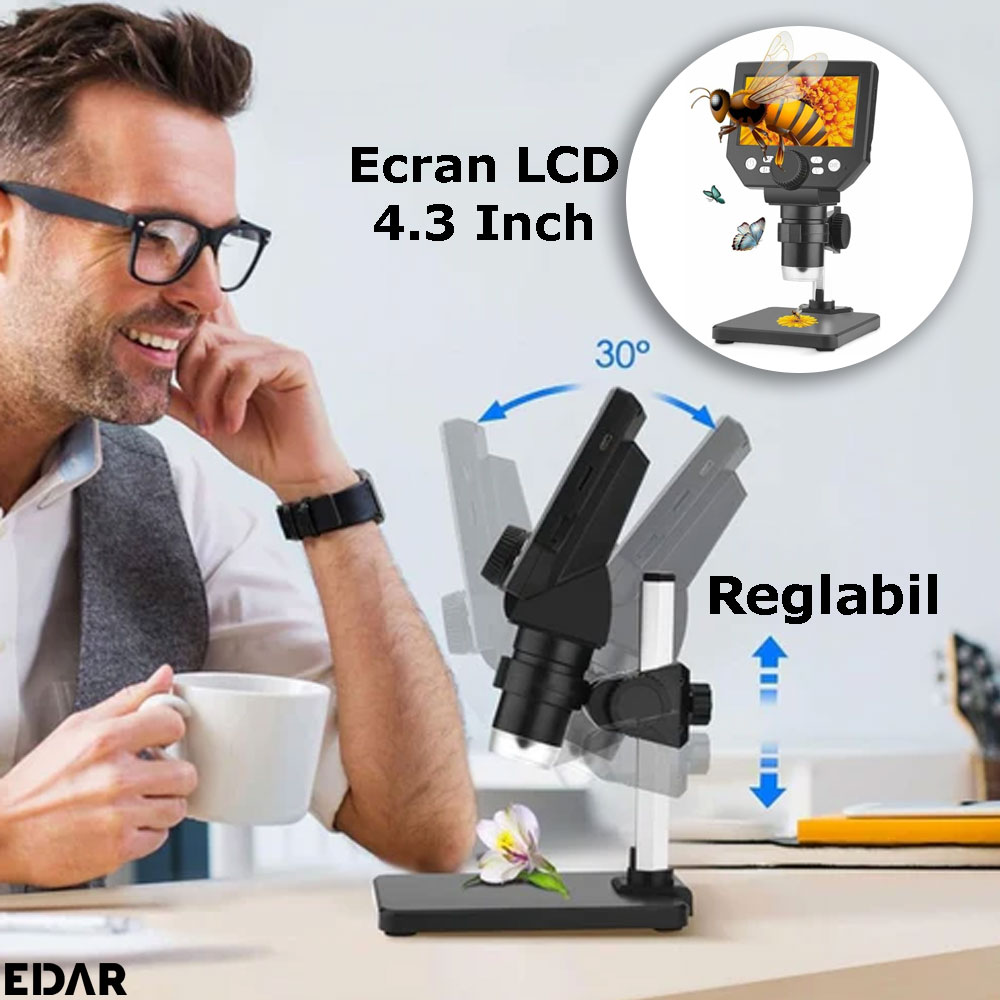 Ecranul LCD si suportul reglabil ale microscopului digital