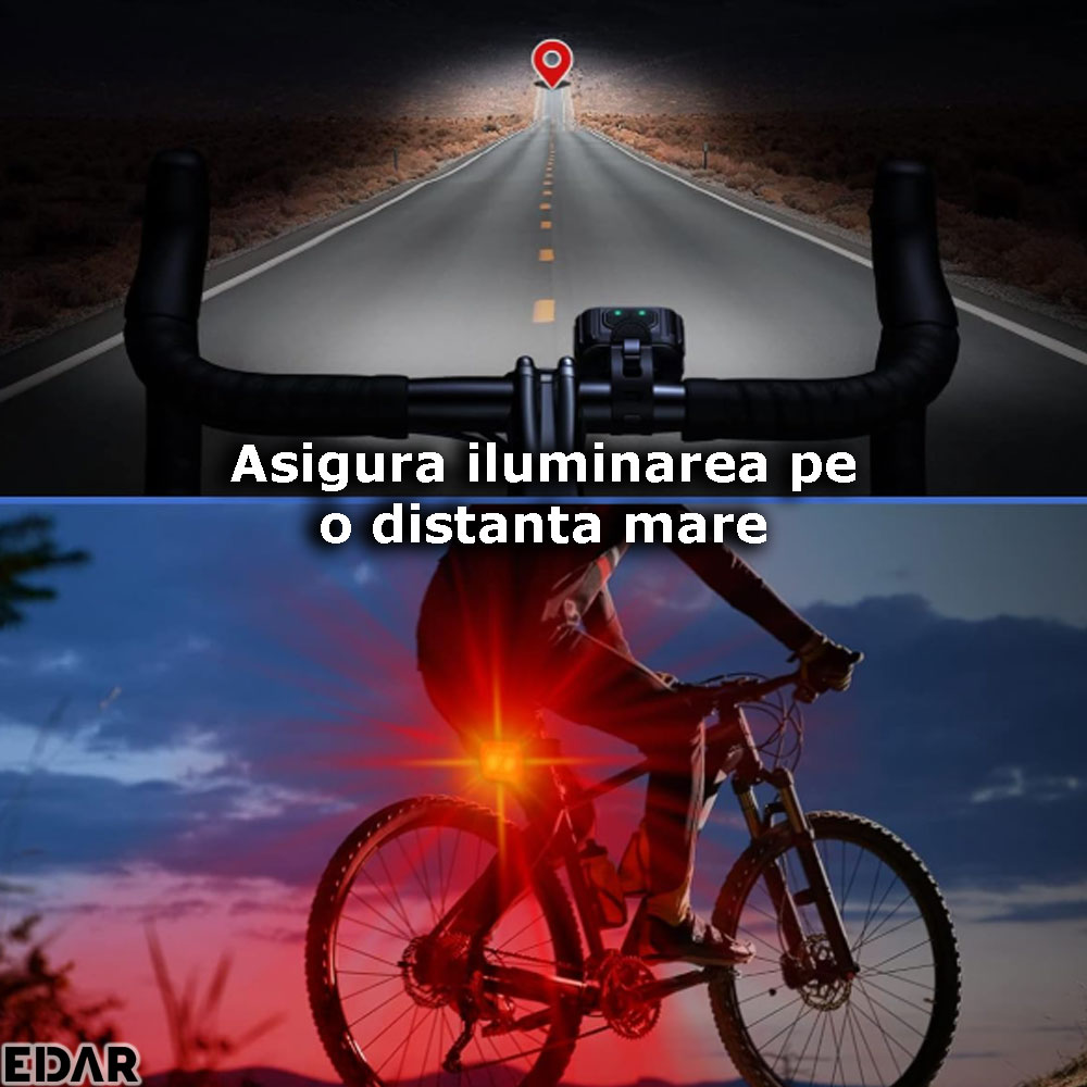 Iluminarea pe distante mari cu farul si stopul pentru bicicleta
